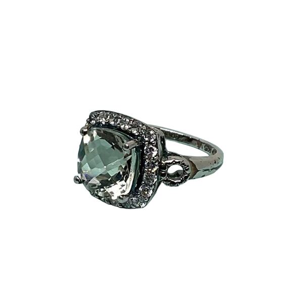 Sterling Silver Prosiolite and Simulated Diamond Ring (Size 7)